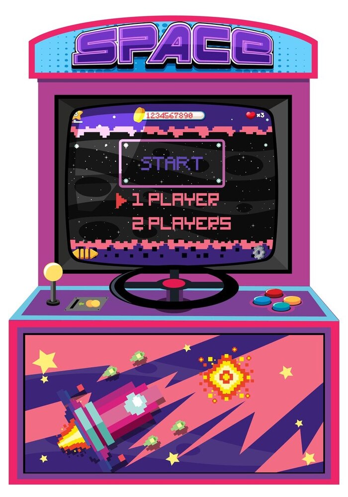 cartoon image of a retro classic gaming machine